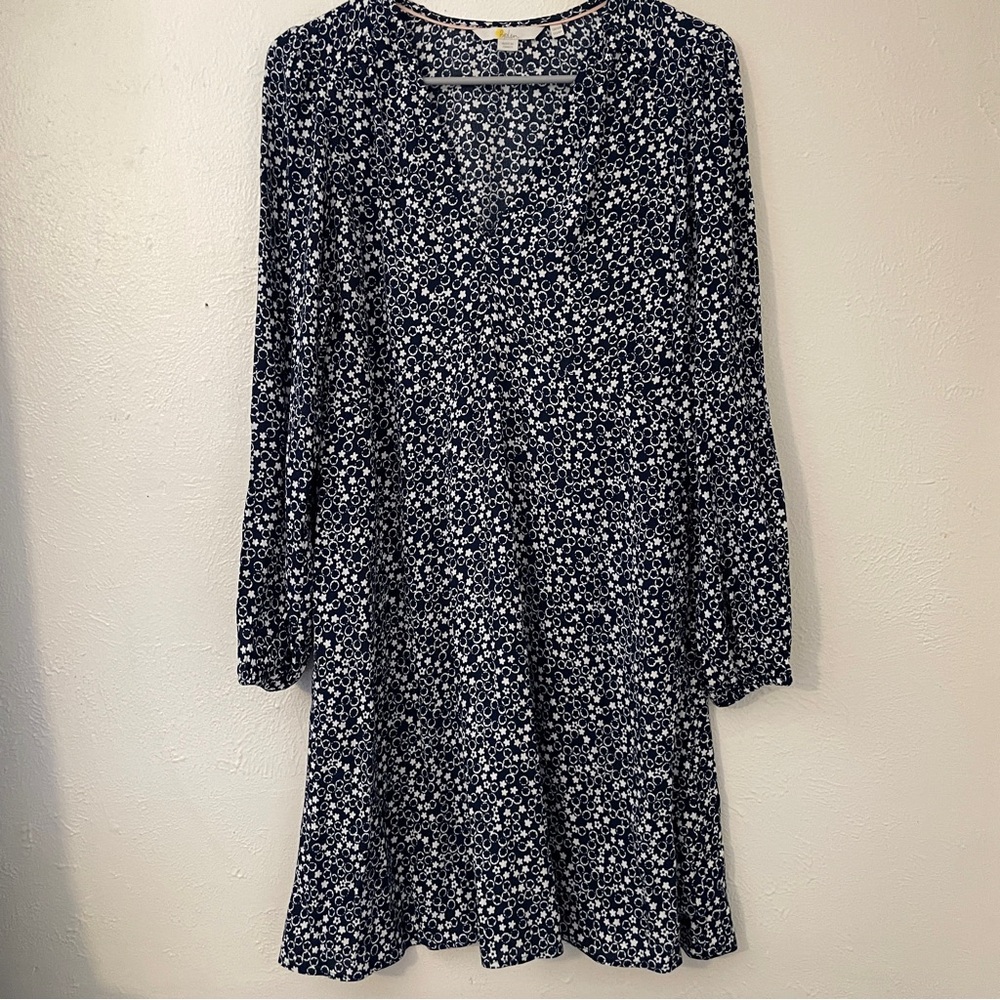 Boden Navy White Star Print Dress Ecovero Viscose Pockets Sz 8P